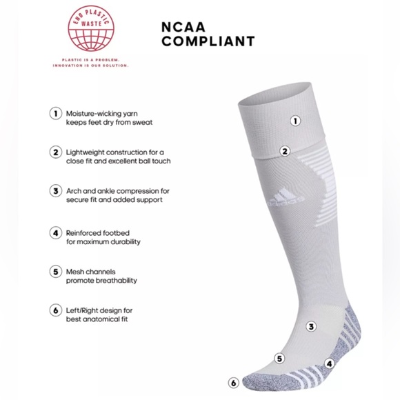 Adidas Team Speed OTC Soccer Socks 1 Pair Youth 13C-4Y Gray & White w Logo NEW! - Picture 4 of 11